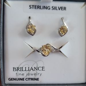 Sterling Silver Genuine Citrine ring and earring set